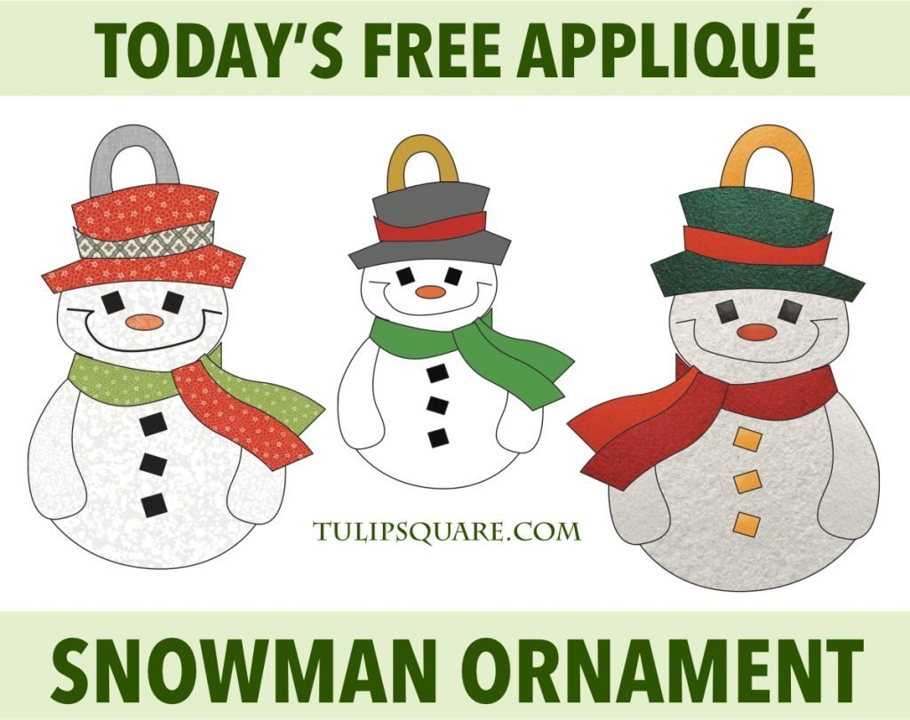 free christmas appliqué pattern - snowman ornament - tulipsquare